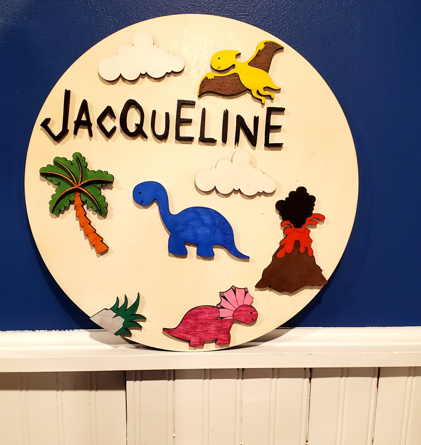 Custom Dinosaur Round Wooden Name Sign, Kids Round Name Sign, Nursery Sign